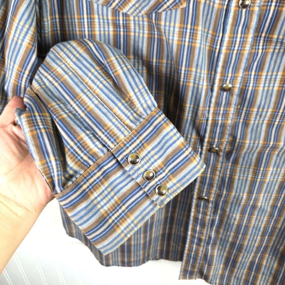 Men's Pendleton Brown Blue Snap Button Casual Plaid Frontier Shirt Size XXL - Picture 8 of 8